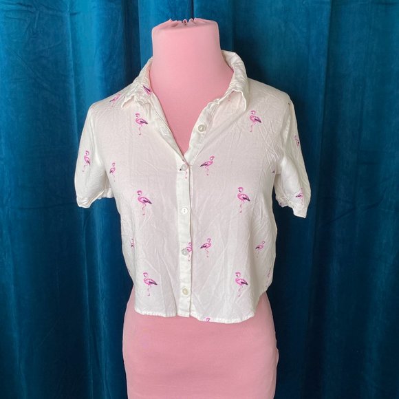 Forever 21 Flamingo Button Front Crop Top White - Picture 2 of 6
